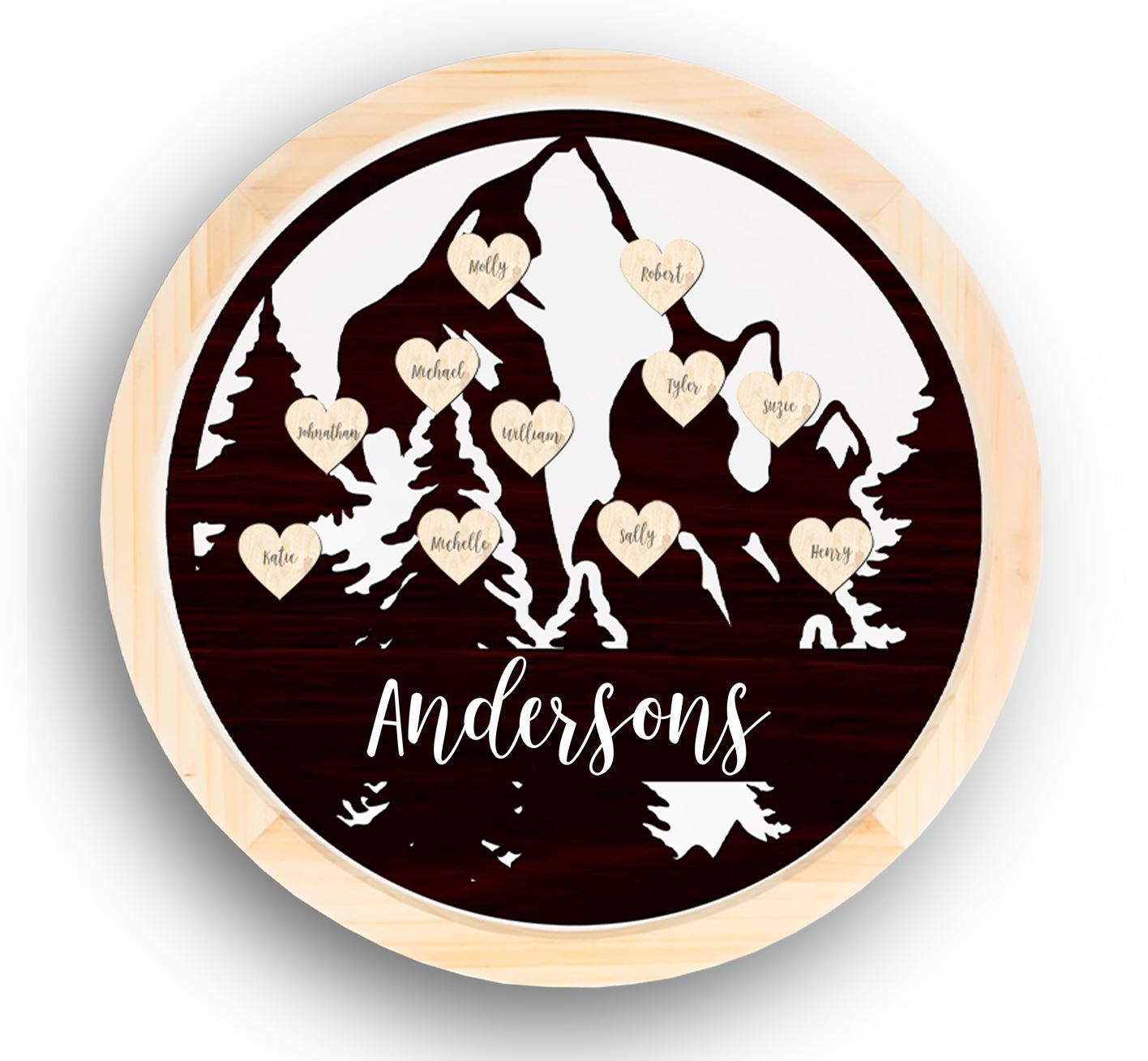 Hanging Family Tree Sign, Mountain Scenery, 15 1-1/4in x 15 1-1/4in Wood Sign Craftworks NW Espresso Up to 10 