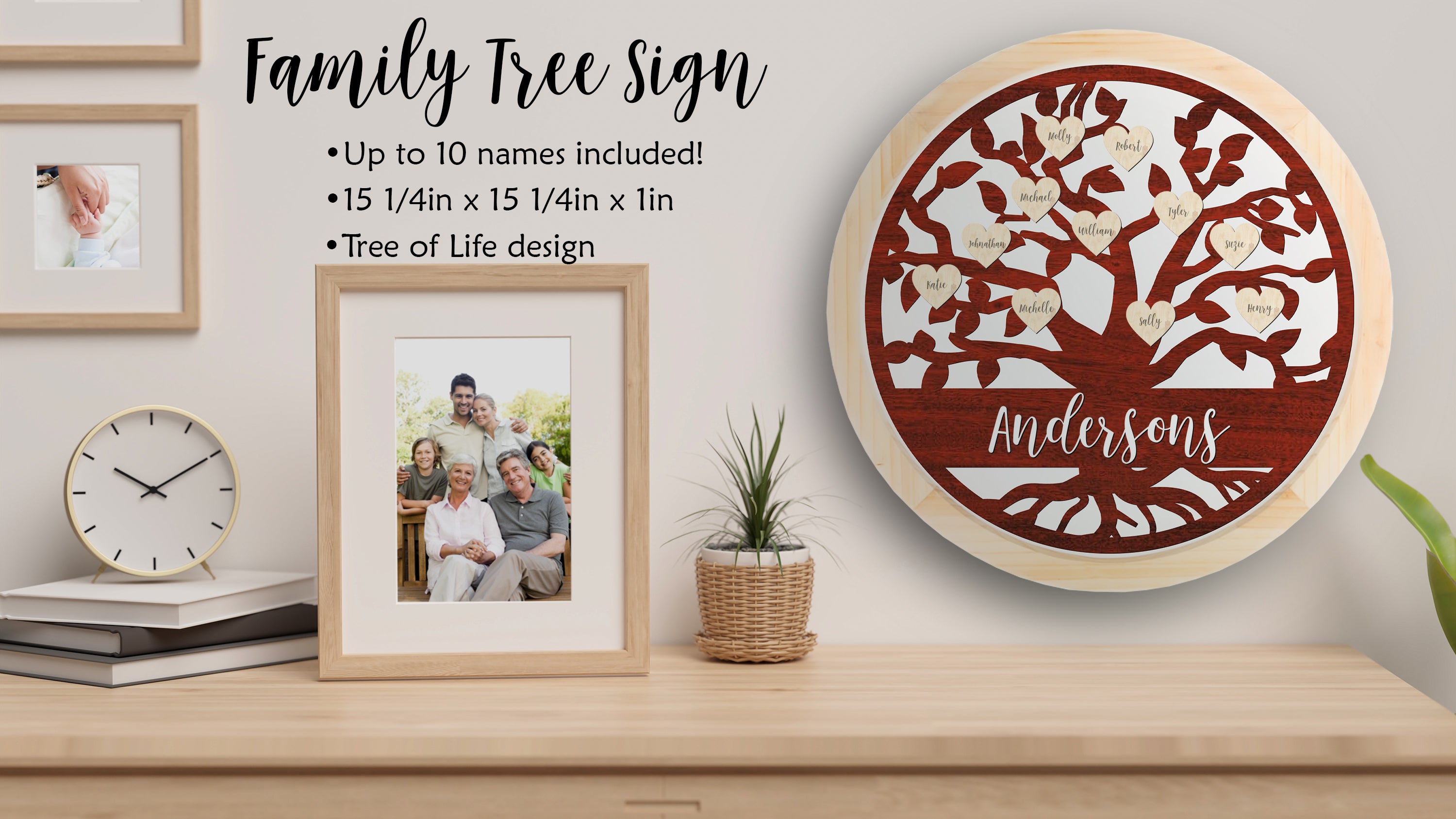 Hanging Family Tree Sign, Tree of Life, 15 1-1/4in x 15 1-1/4in Slate Sign Craftworks NW 