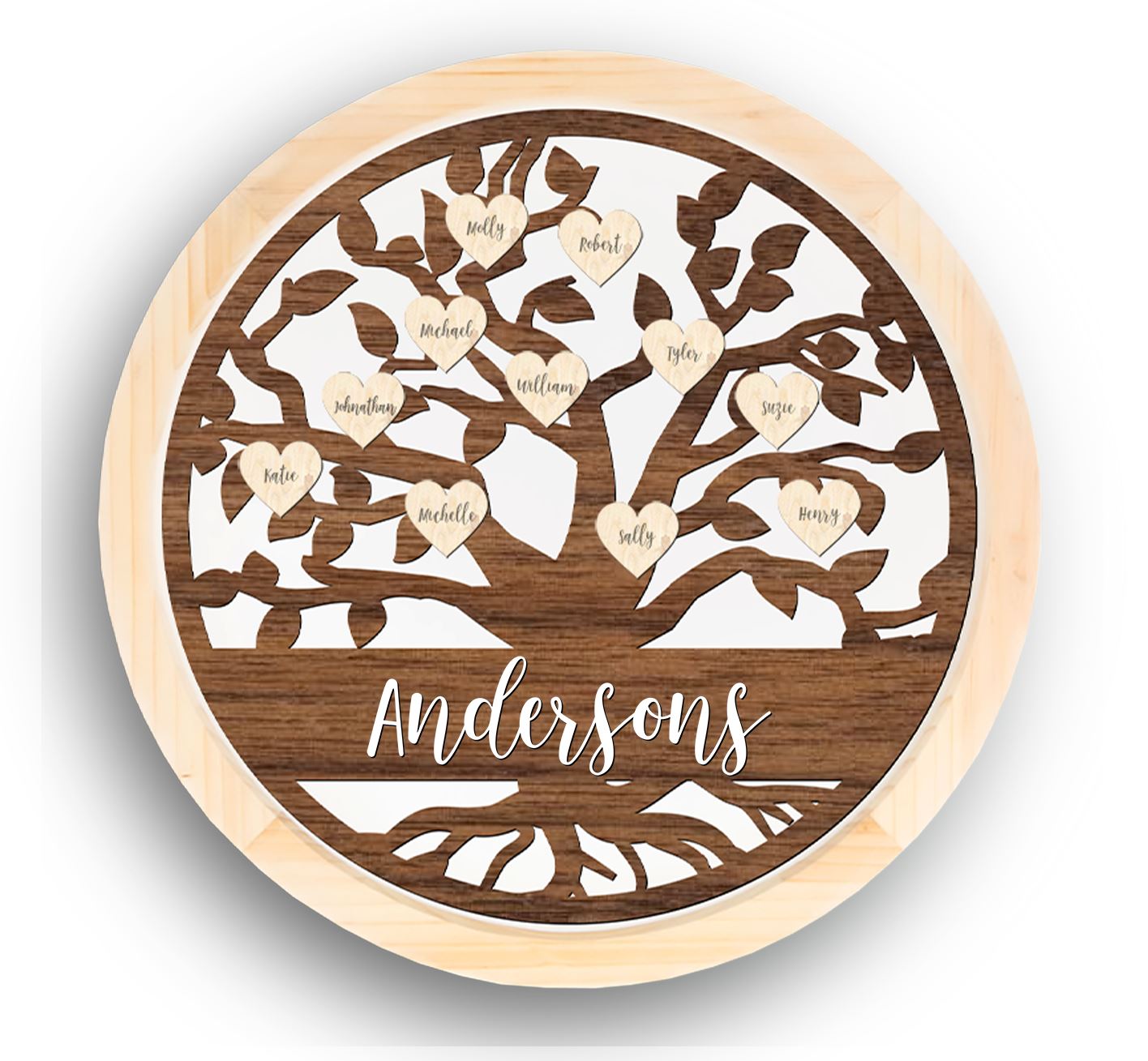 Hanging Family Tree Sign, Tree of Life, 15 1-1/4in x 15 1-1/4in Wood Sign Craftworks NW Brown Up to 10 