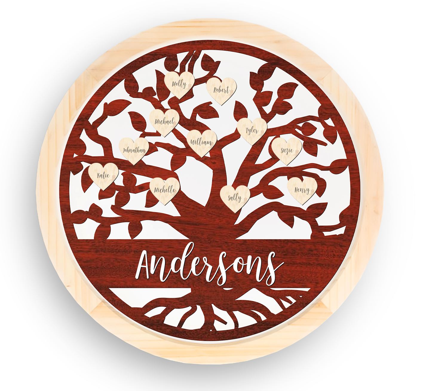 Hanging Family Tree Sign, Tree of Life, 15 1-1/4in x 15 1-1/4in Wood Sign Craftworks NW Red Up to 10 