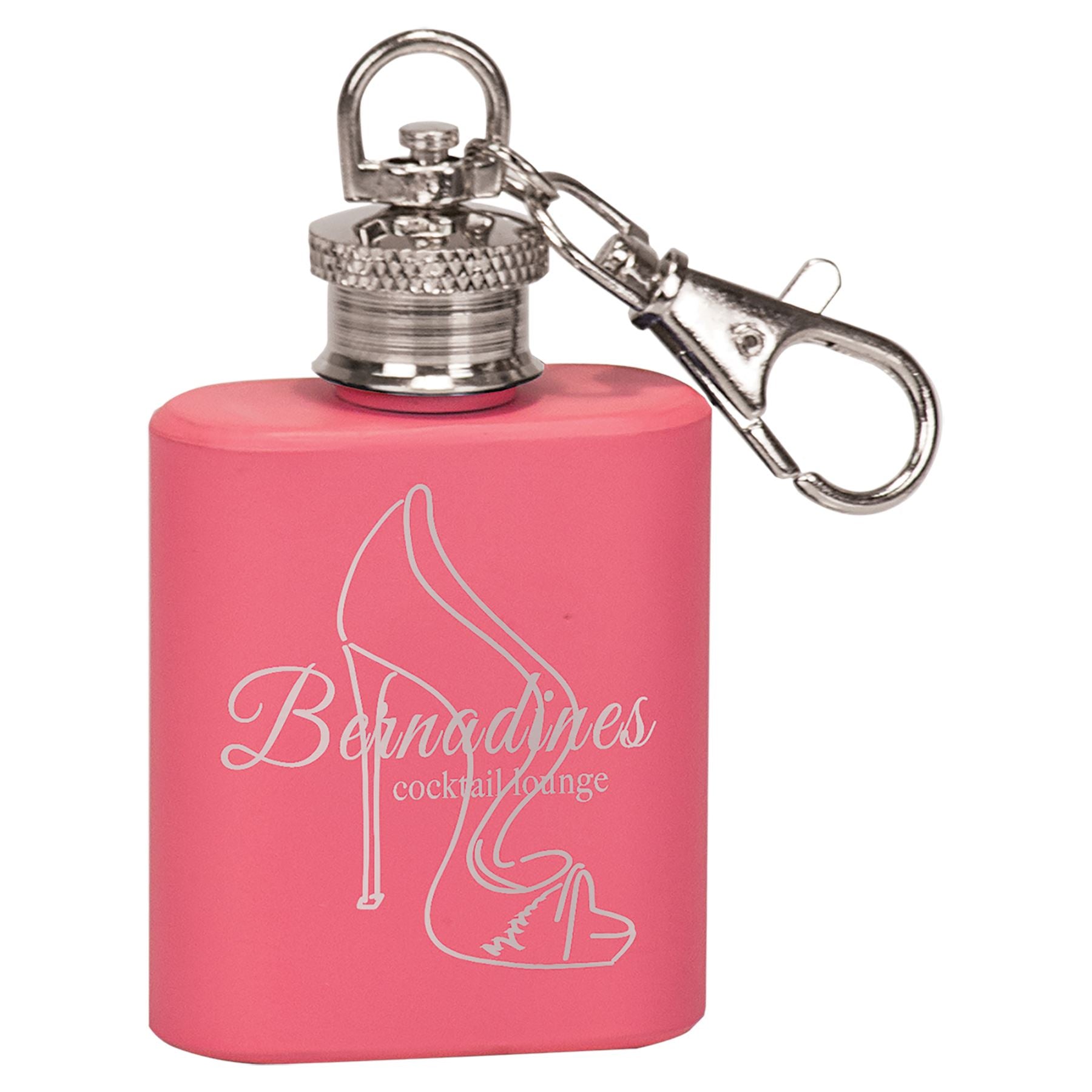 Keychain Flask, 1oz Stainless Steel, Laser Engraved Flasks Craftworks NW Pink 1-Side 