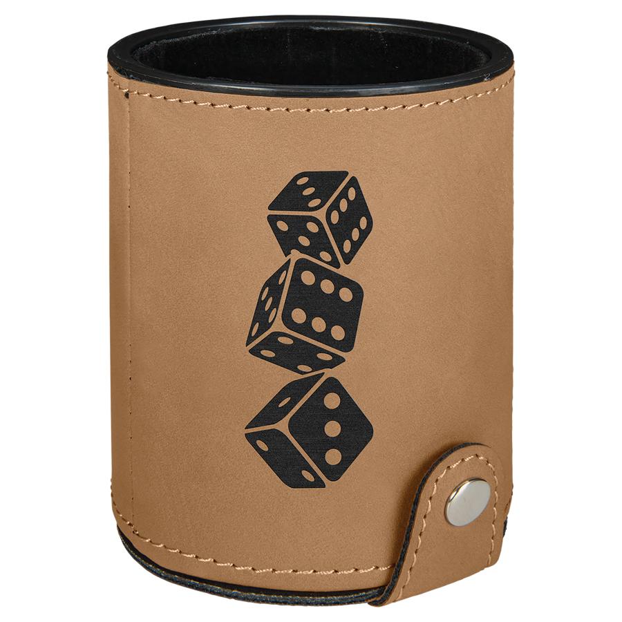 Dice Cup with 5 Dice, Laserable Leatherette - Craftworks NW, LLC