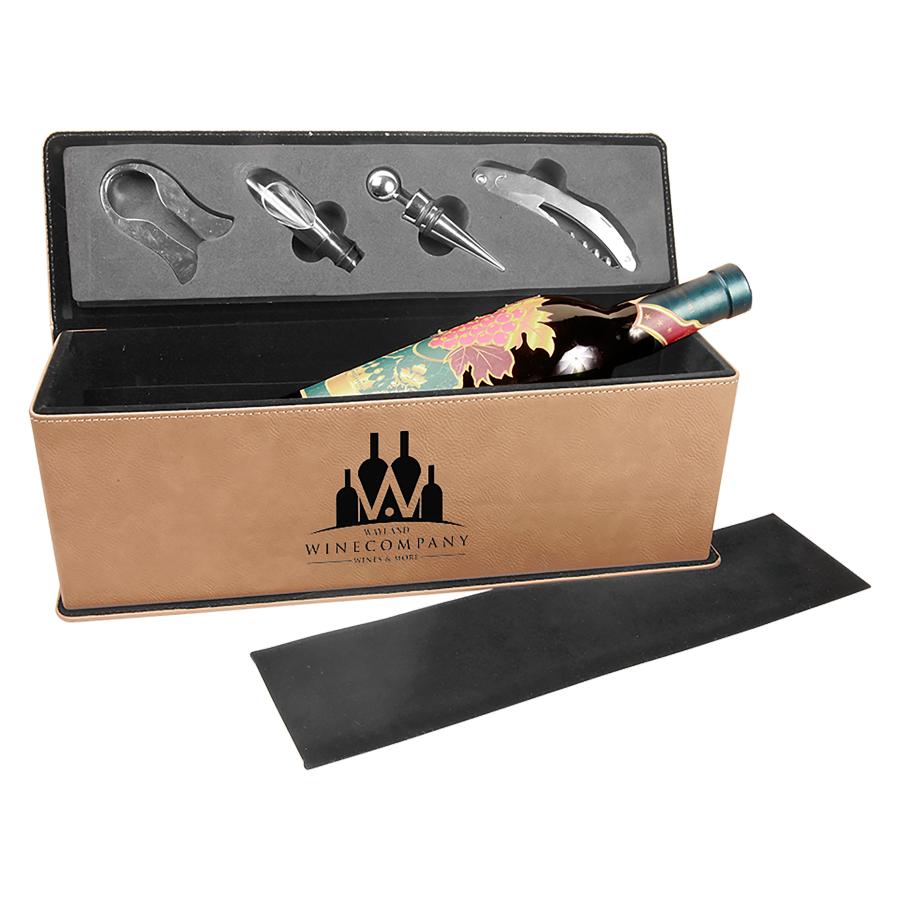 Single Wine Box with Tools, Laserable Leatherette - Craftworks NW, LLC