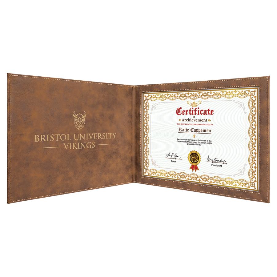 Certificate/Diploma Holder 9" x 12" (Holds 8 1/2" x 11" Document), Laserable Leatherette - Craftworks NW, LLC