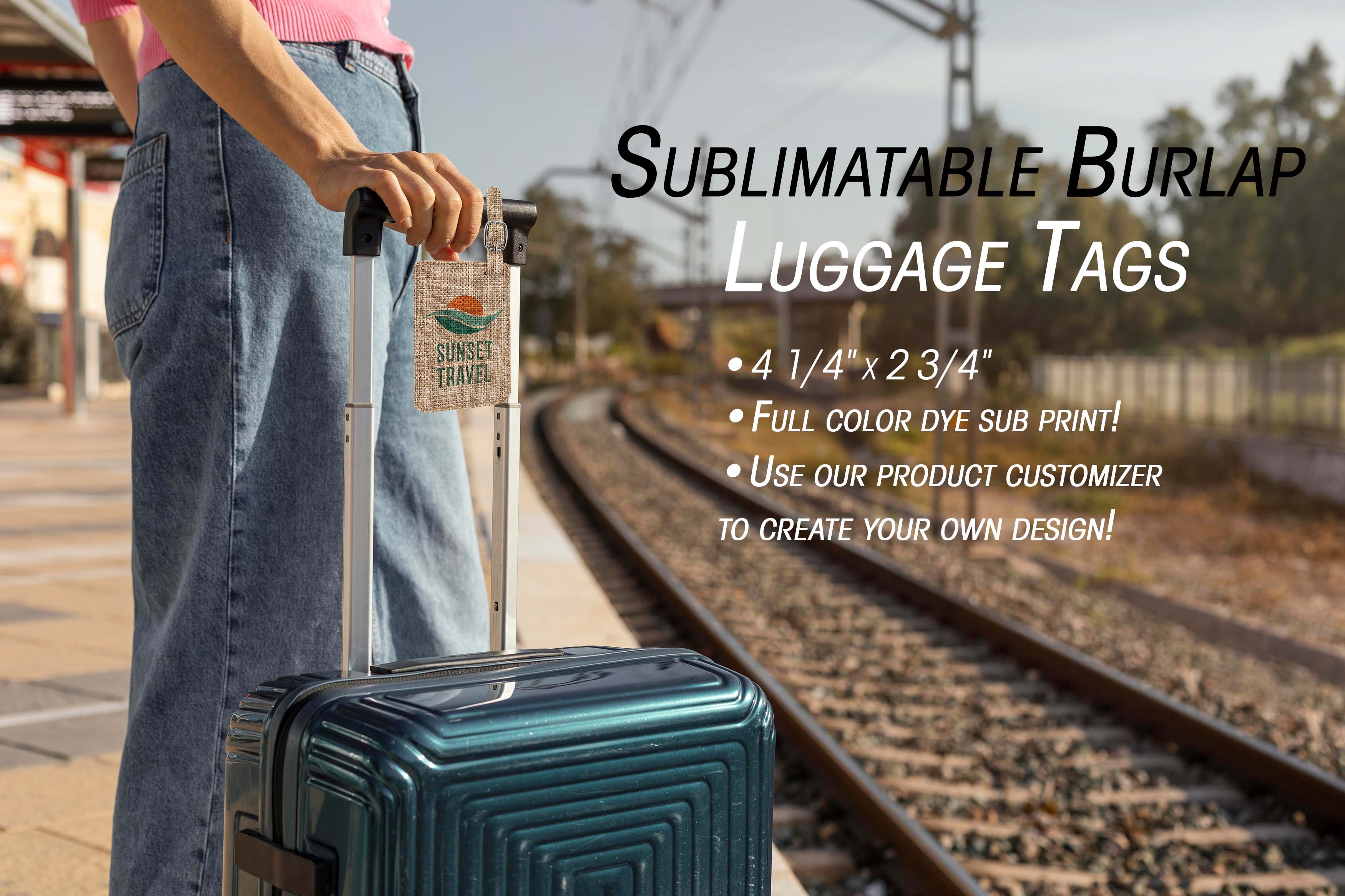 Luggage Tag, Sublimatable Burlap, 4 1/4" x 2 3/4", Full Color Dye Sub Luggage Tag Craftworks NW 