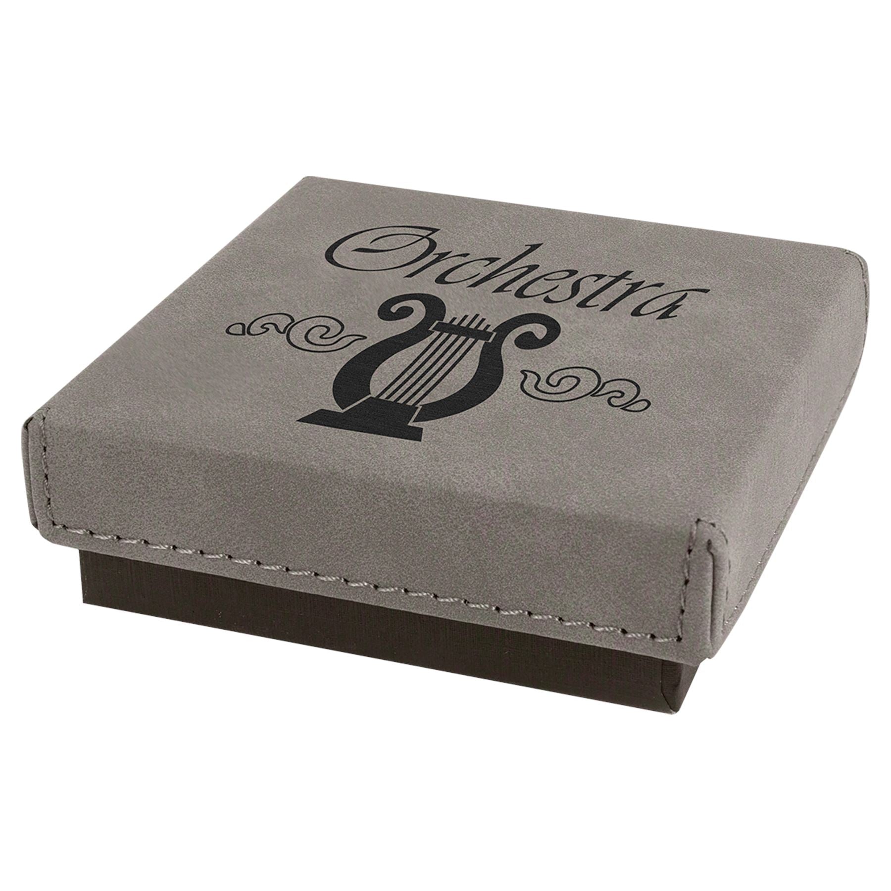 Medal / Gift Box, 3 1/2" x 3 1/2" with Laserable Leatherette Lid, Laser Engraved Gift Box Craftworks NW Gray/Black Small 