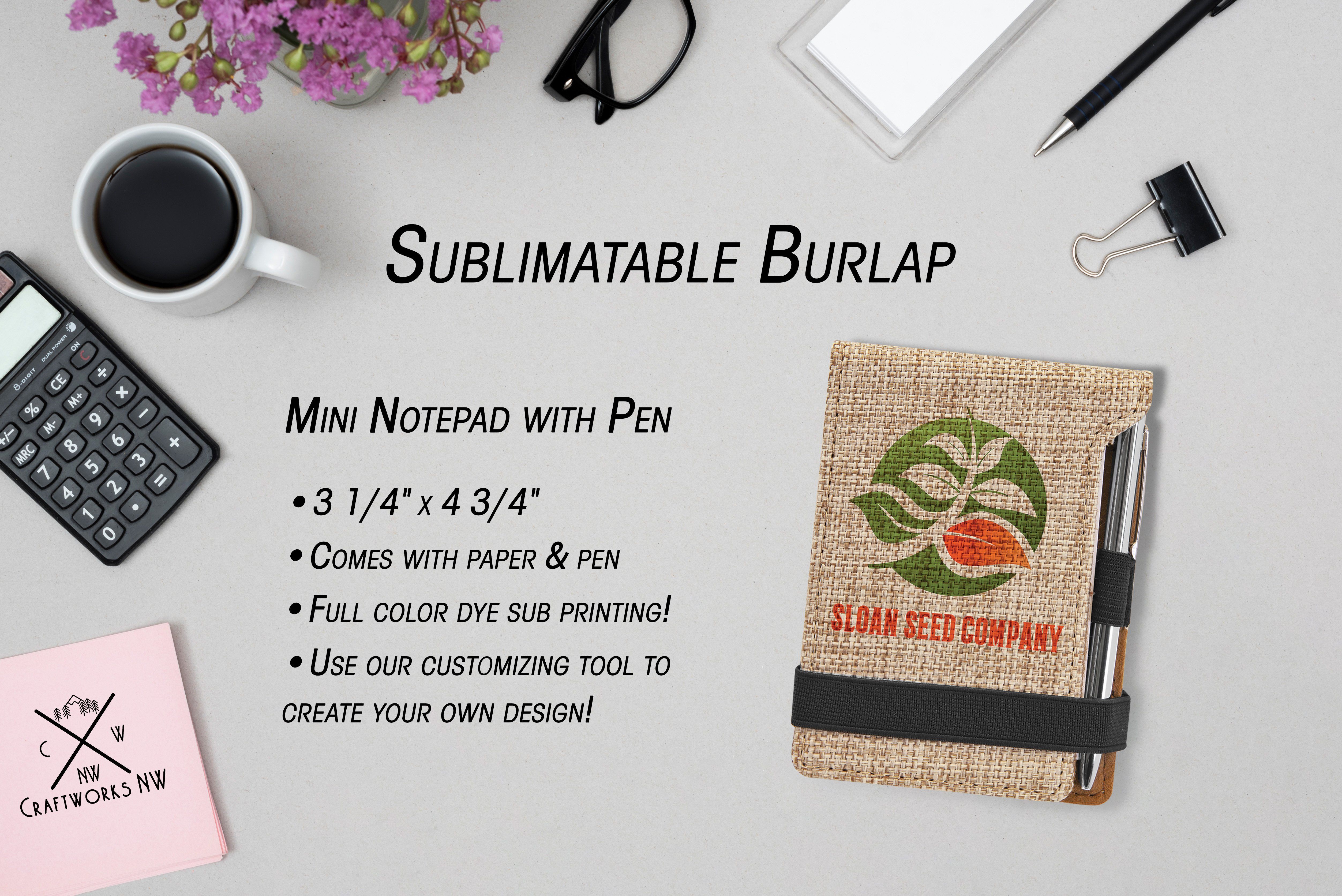 Mini Notepad with Pen, Sublimatable Burlap, 3 1/4" x 4 3/4" Notepad Craftworks NW 