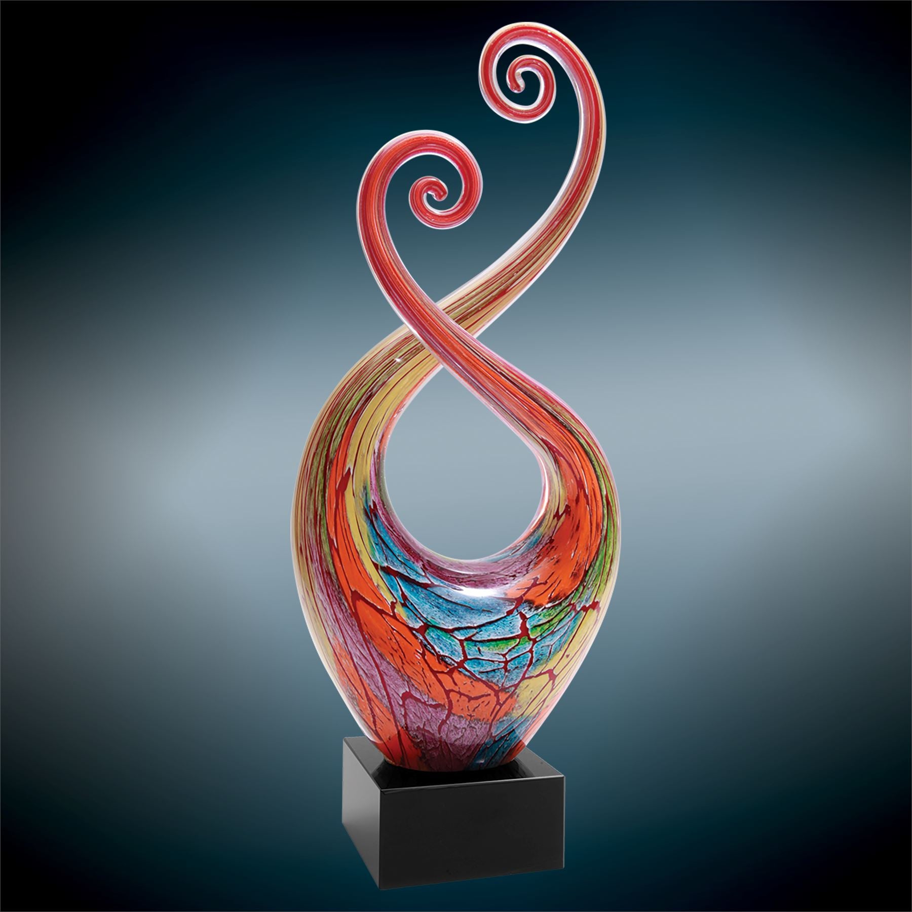 Multi-Color Twist w/Black Base, 14" Art Glass Award, Laser Engraved Art Glass Craftworks NW 
