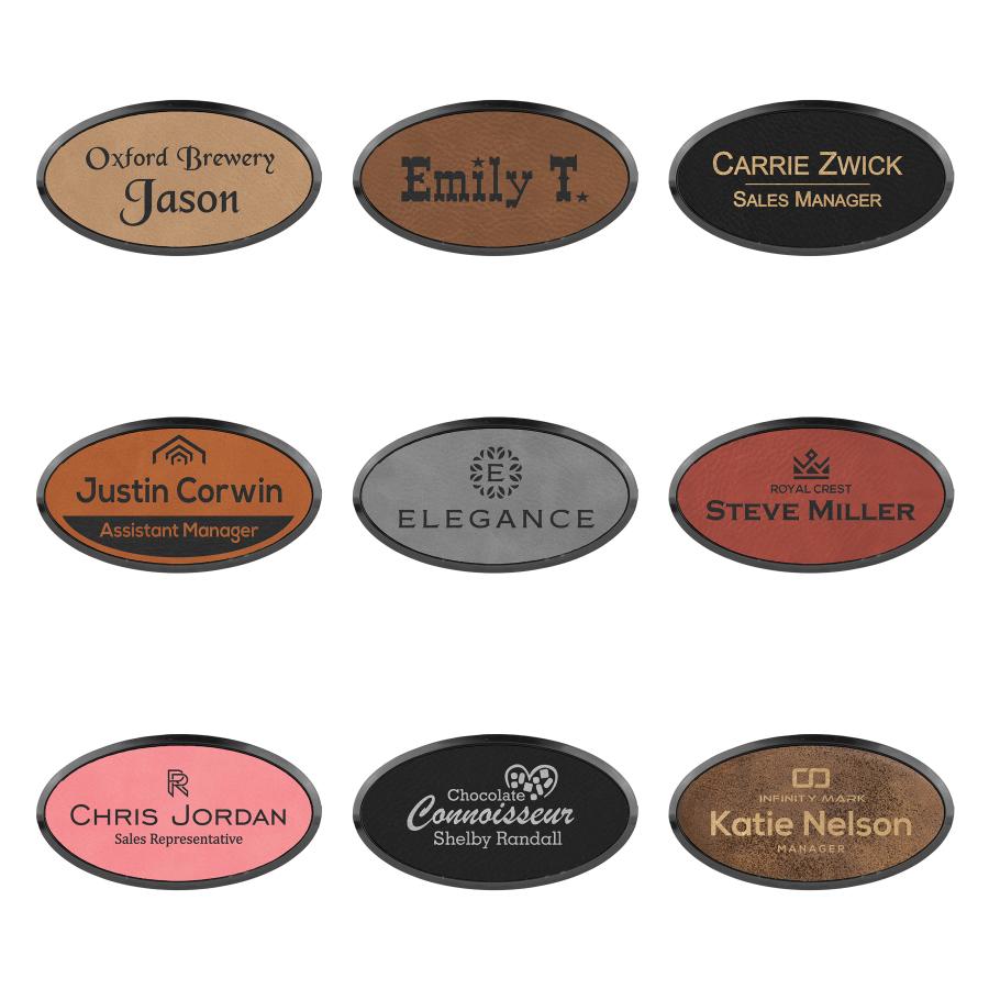 Oval Badge w/Frame, Laserable Leatherette 3 1/2" x 1 1/2" Name Badge Craftworks NW 