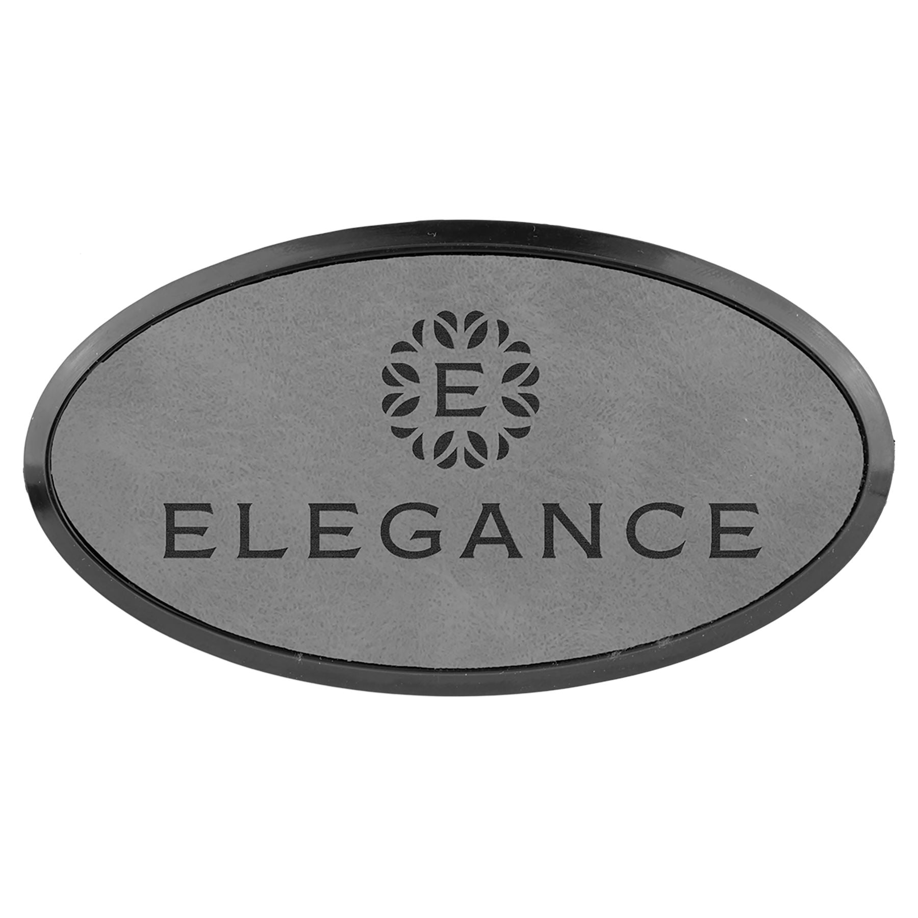 Oval Badge w/Frame, Laserable Leatherette 3 1/2" x 1 1/2" Name Badge Craftworks NW Gray/Black 