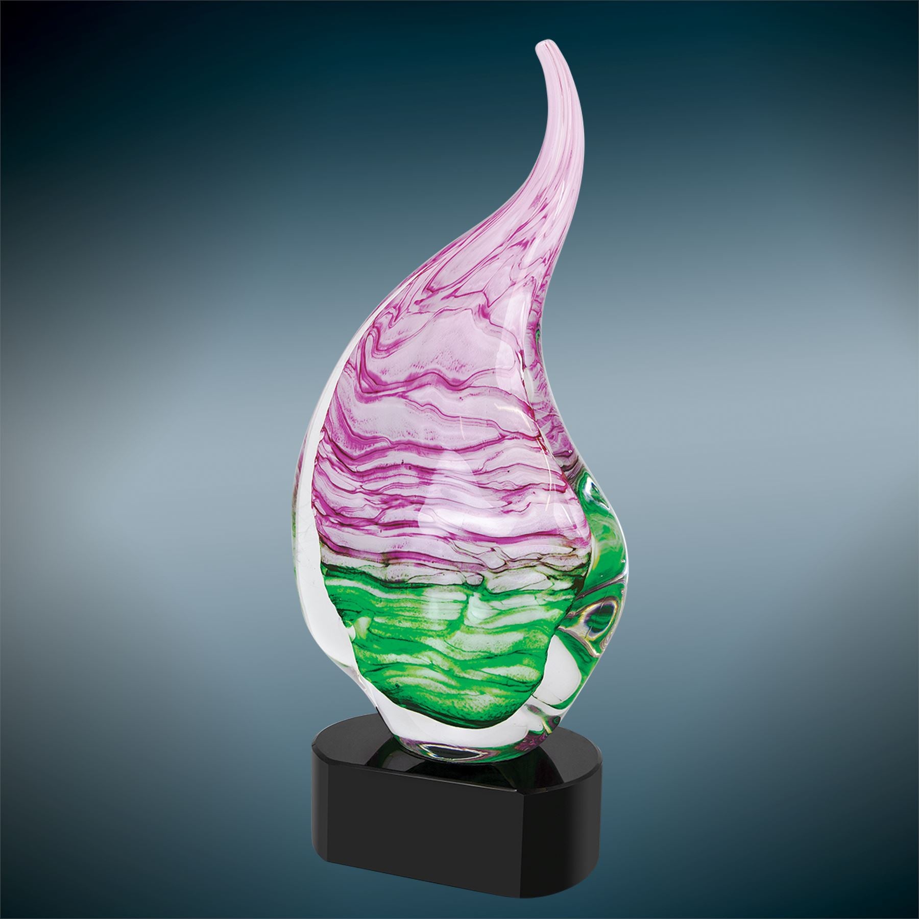 Pink/Green, 15-1/2" Art Glass Award, Laser Engraved Art Glass Craftworks NW 