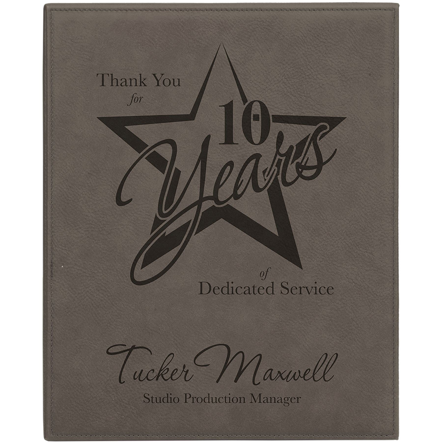 Plaque, Laserable Leatherette, 10 1/2" x 13", Laser Engraved Plaque Craftworks NW Gray/Black 