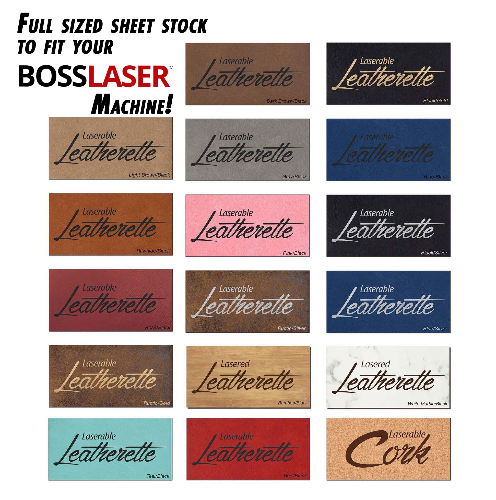 PRE-ORDER! Full Size Laserable Leatherette Sheet Stock, Boss Laser Engravers (Available Jan. 2022) Engraving Supplies Craftworks NW 