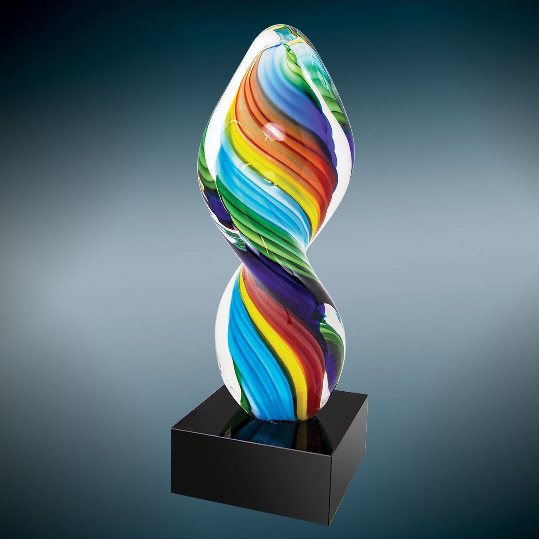 Rainbow Twist, 10-1/2" Art Glass Award, Laser Engraved Art Glass Craftworks NW 