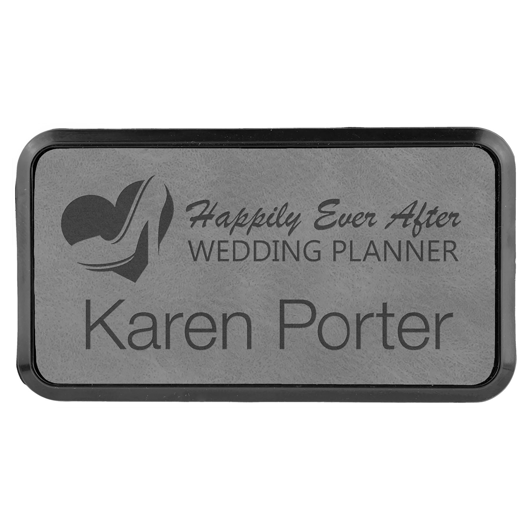 Rectangle Badge w/Frame, Laserable Leatherette 3 1/2" x 1 1/2" Name Badge Craftworks NW Gray/Black 