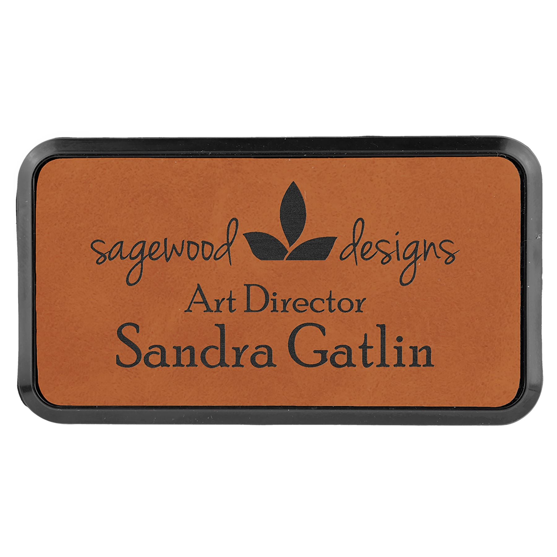 Rectangle Badge w/Frame, Laserable Leatherette 3 1/2" x 1 1/2" Name Badge Craftworks NW Rawhide/Black 