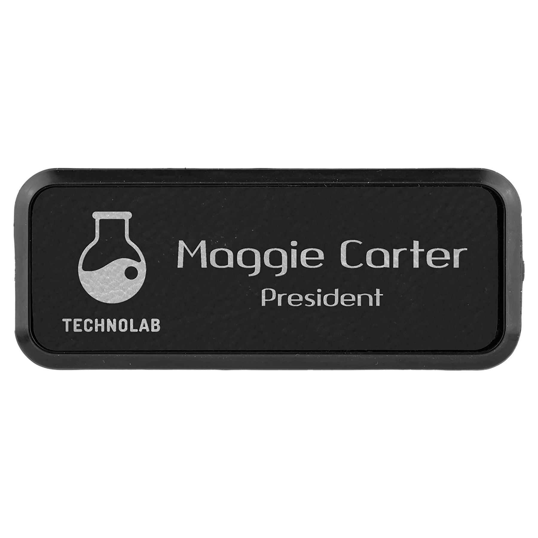 Rectangle Badge w/Frame, Laserable Leatherette 3 1/2" x 1" Name Badge Craftworks NW Black/Silver 