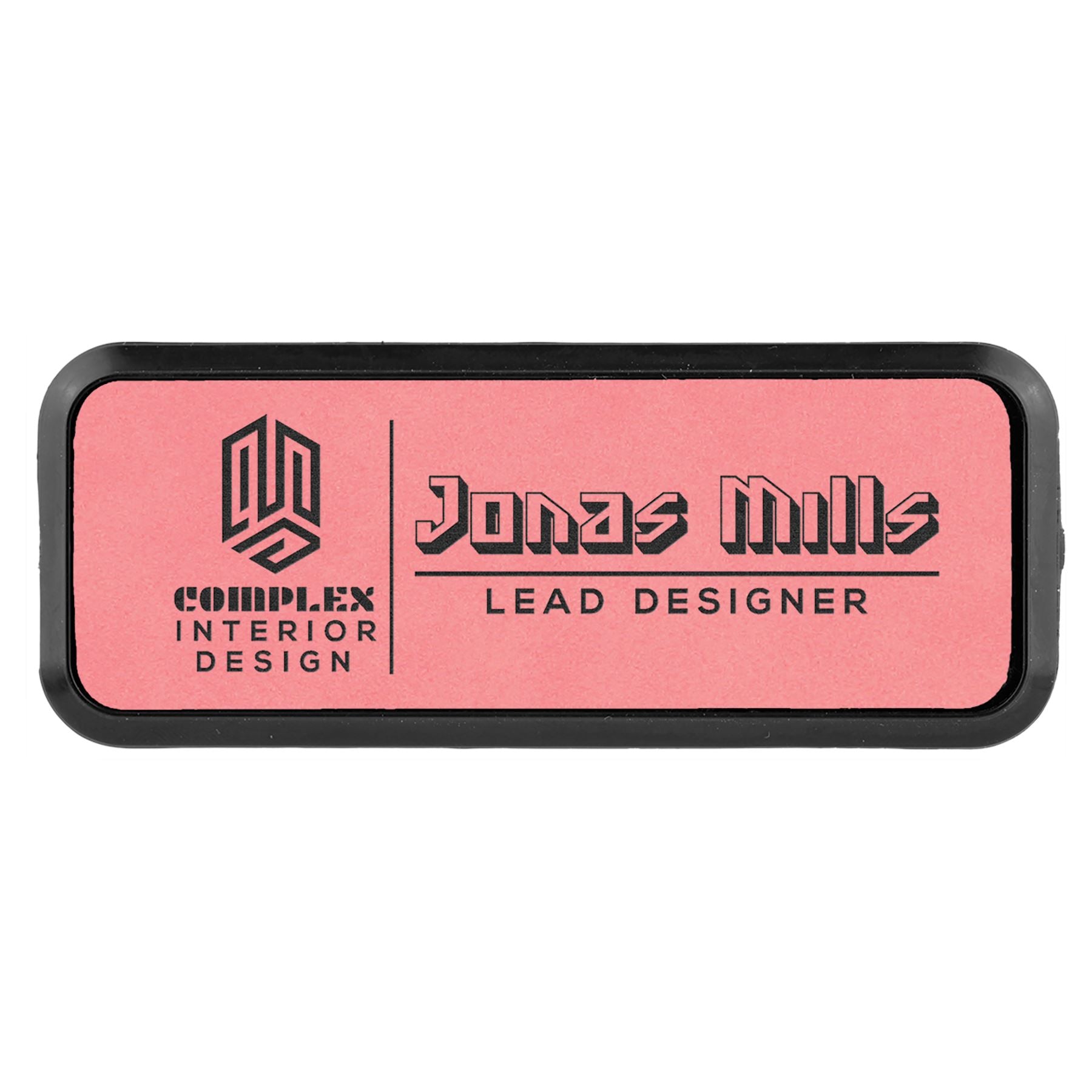 Rectangle Badge w/Frame, Laserable Leatherette 3 1/2" x 1" Name Badge Craftworks NW Pink/Black 
