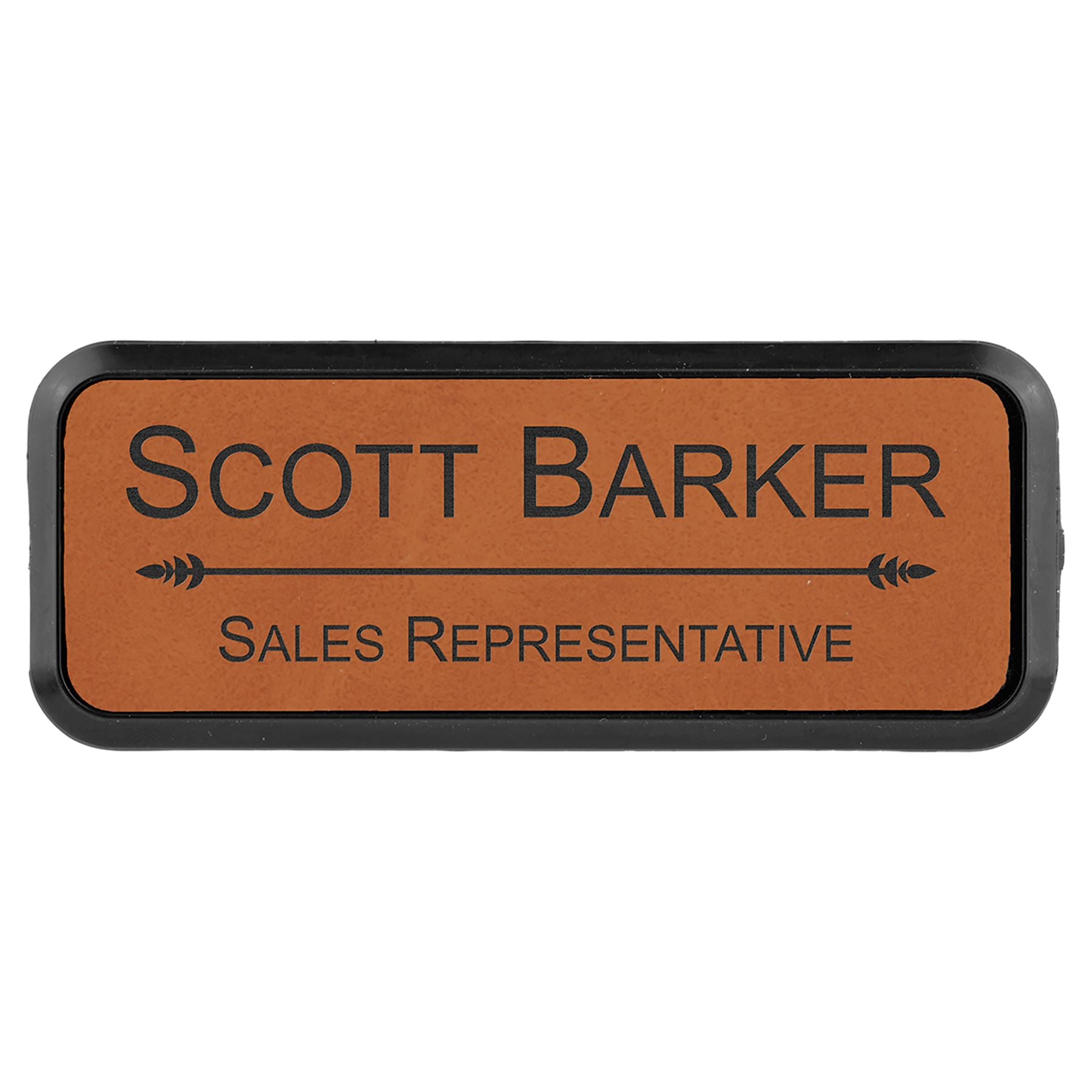 Rectangle Badge w/Frame, Laserable Leatherette 3 1/2" x 1" Name Badge Craftworks NW Rawhide/Black 
