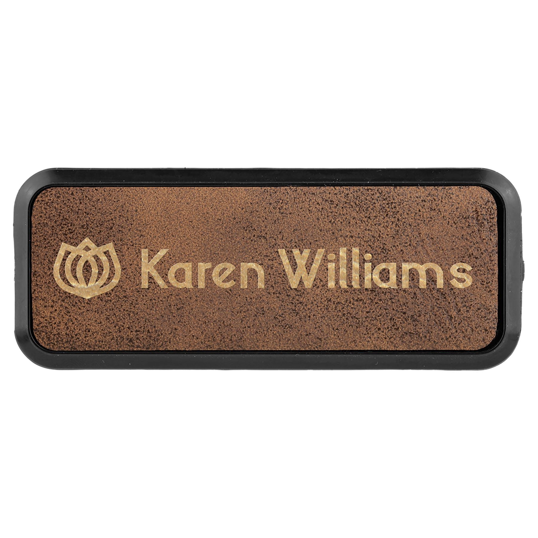 Rectangle Badge w/Frame, Laserable Leatherette 3 1/2" x 1" Name Badge Craftworks NW Rustic/Gold 