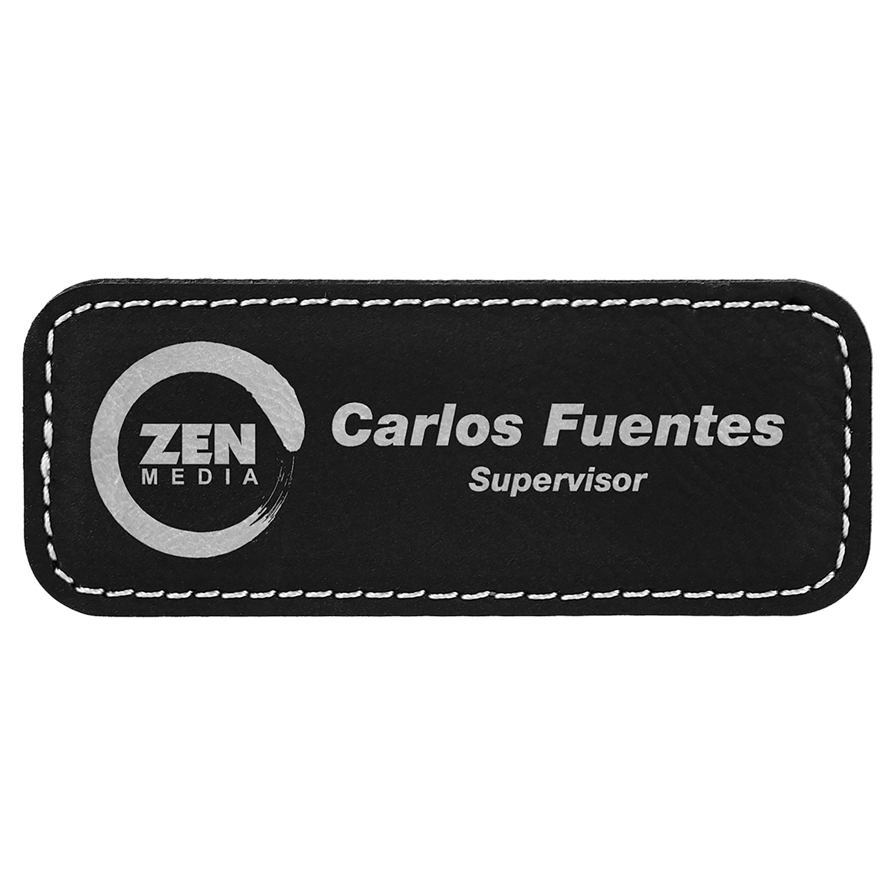 Rectangle Badge with Magnet, Laserable Leatherette 3 1/4" x 1 1/4" Name Badge Craftworks NW Black/Silver 