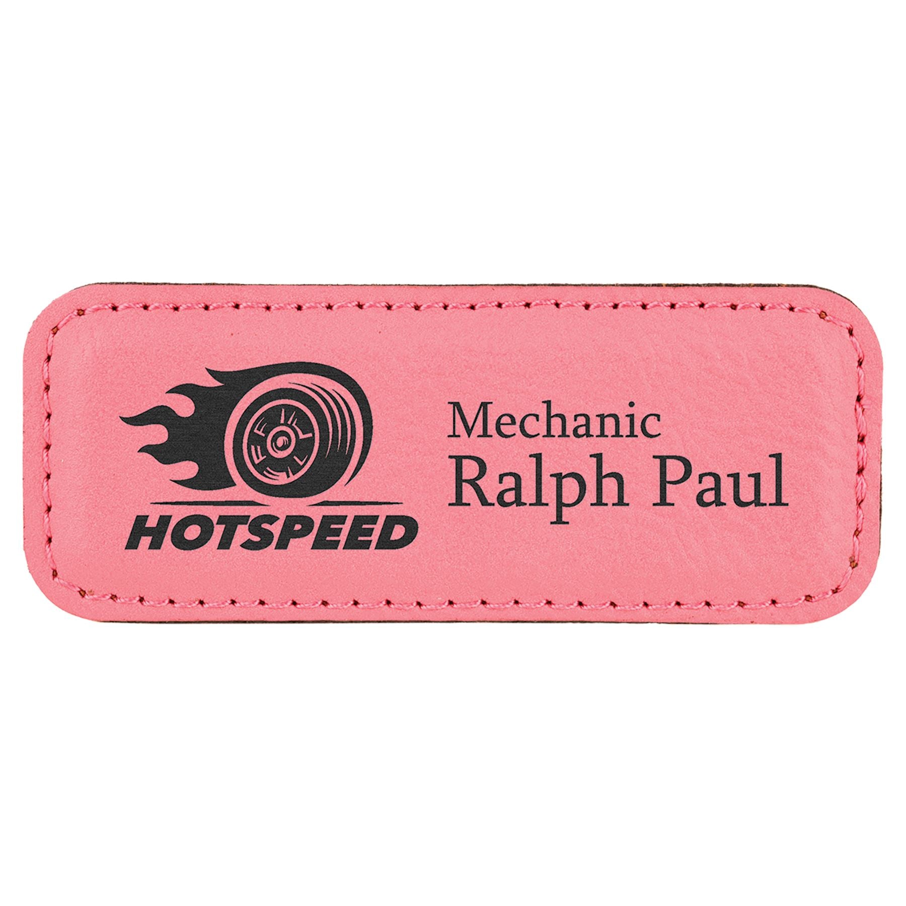 Rectangle Badge with Magnet, Laserable Leatherette 3 1/4" x 1 1/4" Name Badge Craftworks NW Pink/Black 