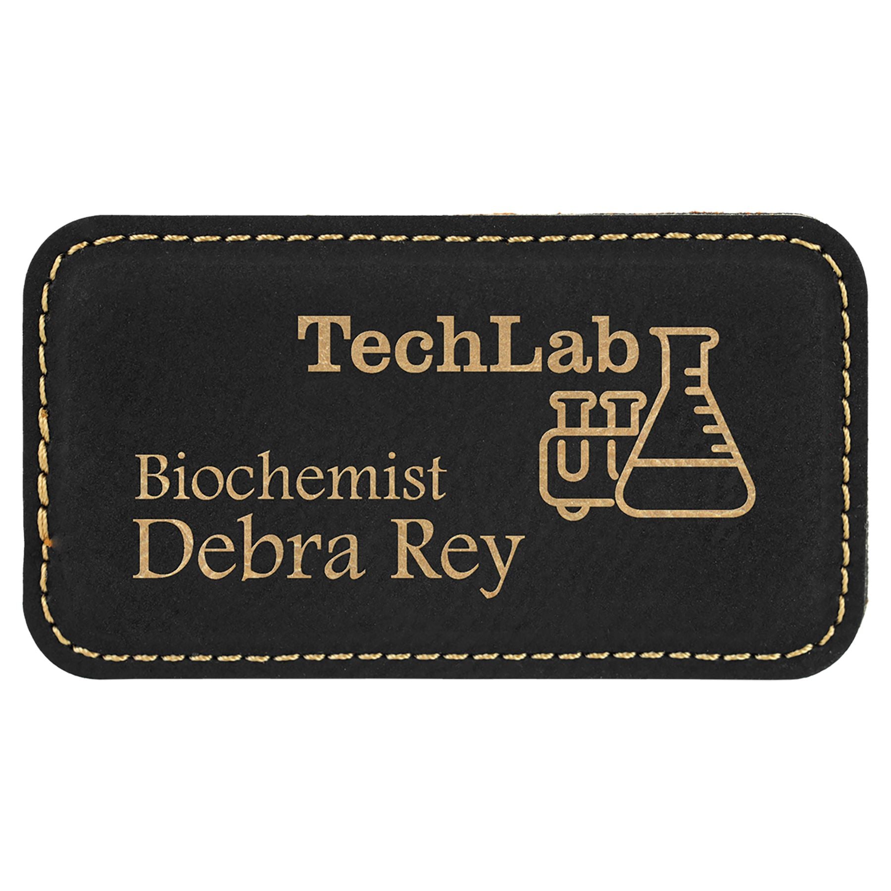 Rectangle Badge with Magnet, Laserable Leatherette 3 1/4" x 1 3/4" Name Badge Craftworks NW Black/Gold 
