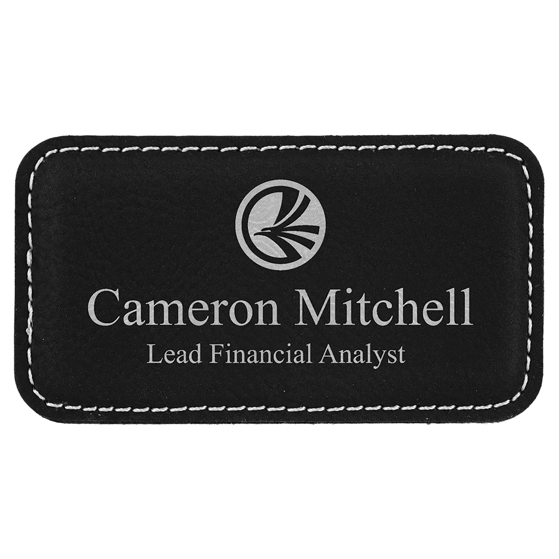 Rectangle Badge with Magnet, Laserable Leatherette 3 1/4" x 1 3/4" Name Badge Craftworks NW Black/Silver 