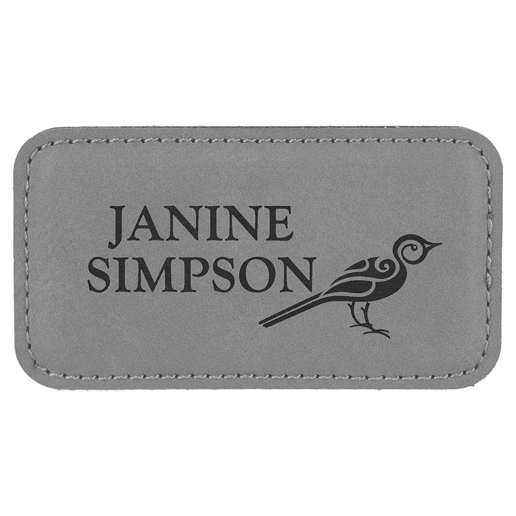 Rectangle Badge with Magnet, Laserable Leatherette 3 1/4" x 1 3/4" Name Badge Craftworks NW Gray/Black 