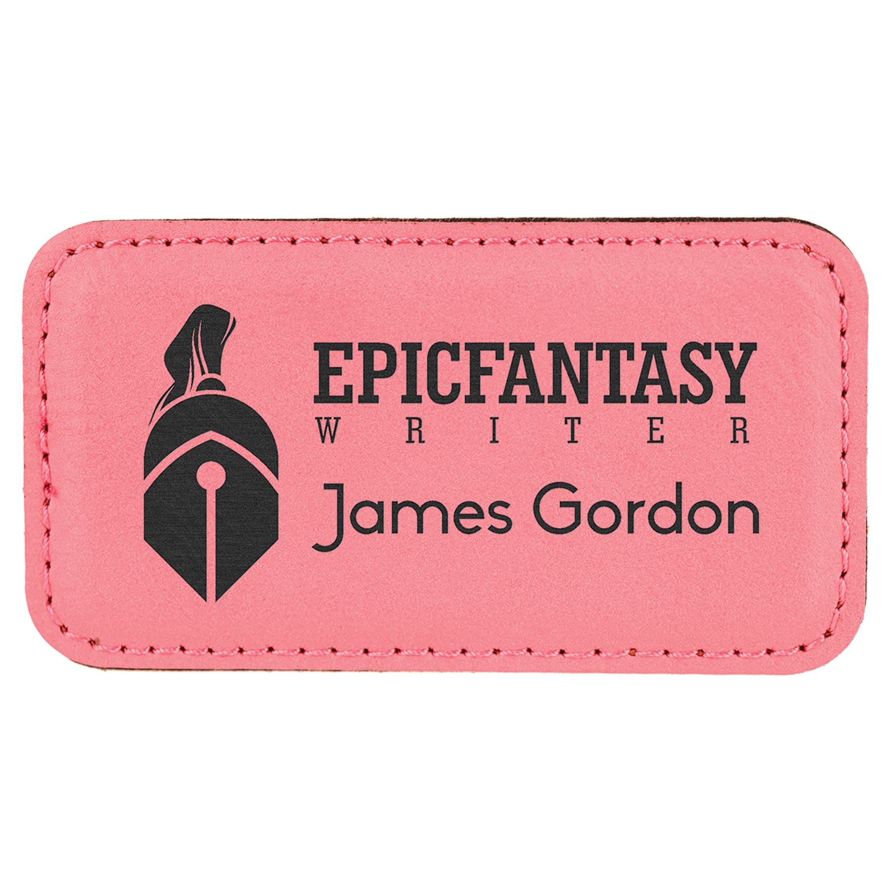 Rectangle Badge with Magnet, Laserable Leatherette 3 1/4" x 1 3/4" Name Badge Craftworks NW Pink/Black 