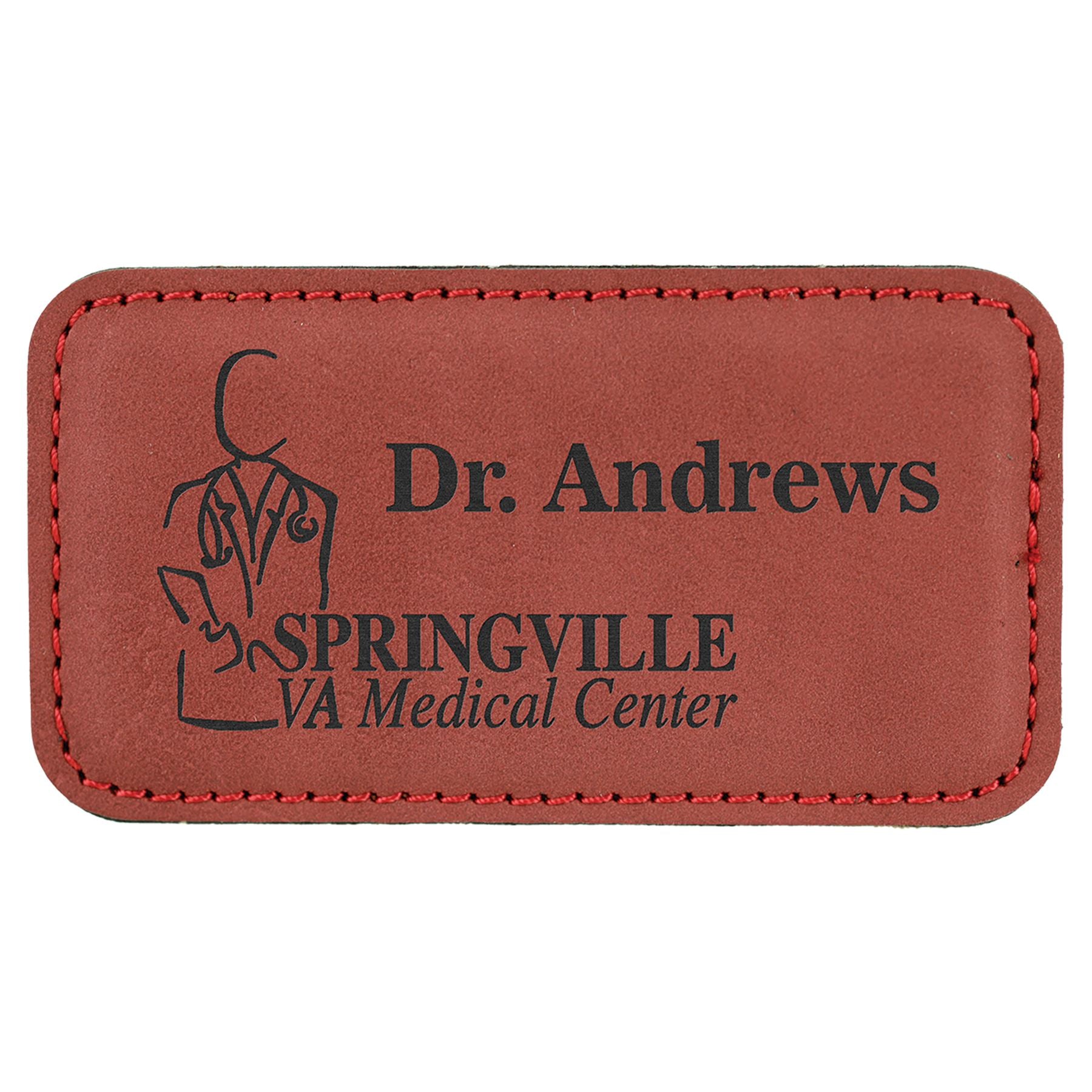 Rectangle Badge with Magnet, Laserable Leatherette 3 1/4" x 1 3/4" Name Badge Craftworks NW Rose/Black 