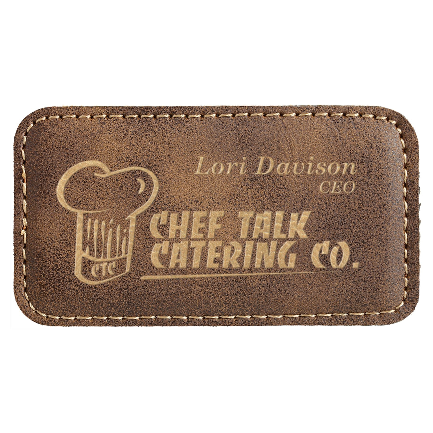 Rectangle Badge with Magnet, Laserable Leatherette 3 1/4" x 1 3/4" Name Badge Craftworks NW Rustic/Gold 