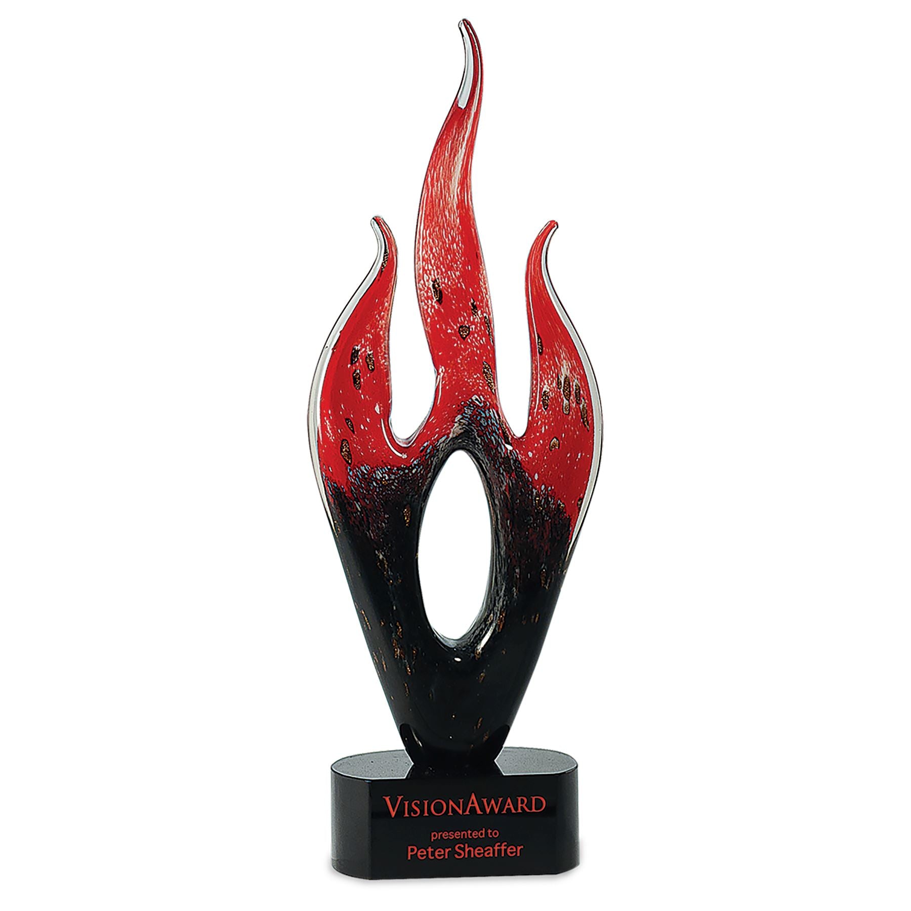 Red & Black Flame, 16" Art Glass Award, Laser Engraved Art Glass Craftworks NW 