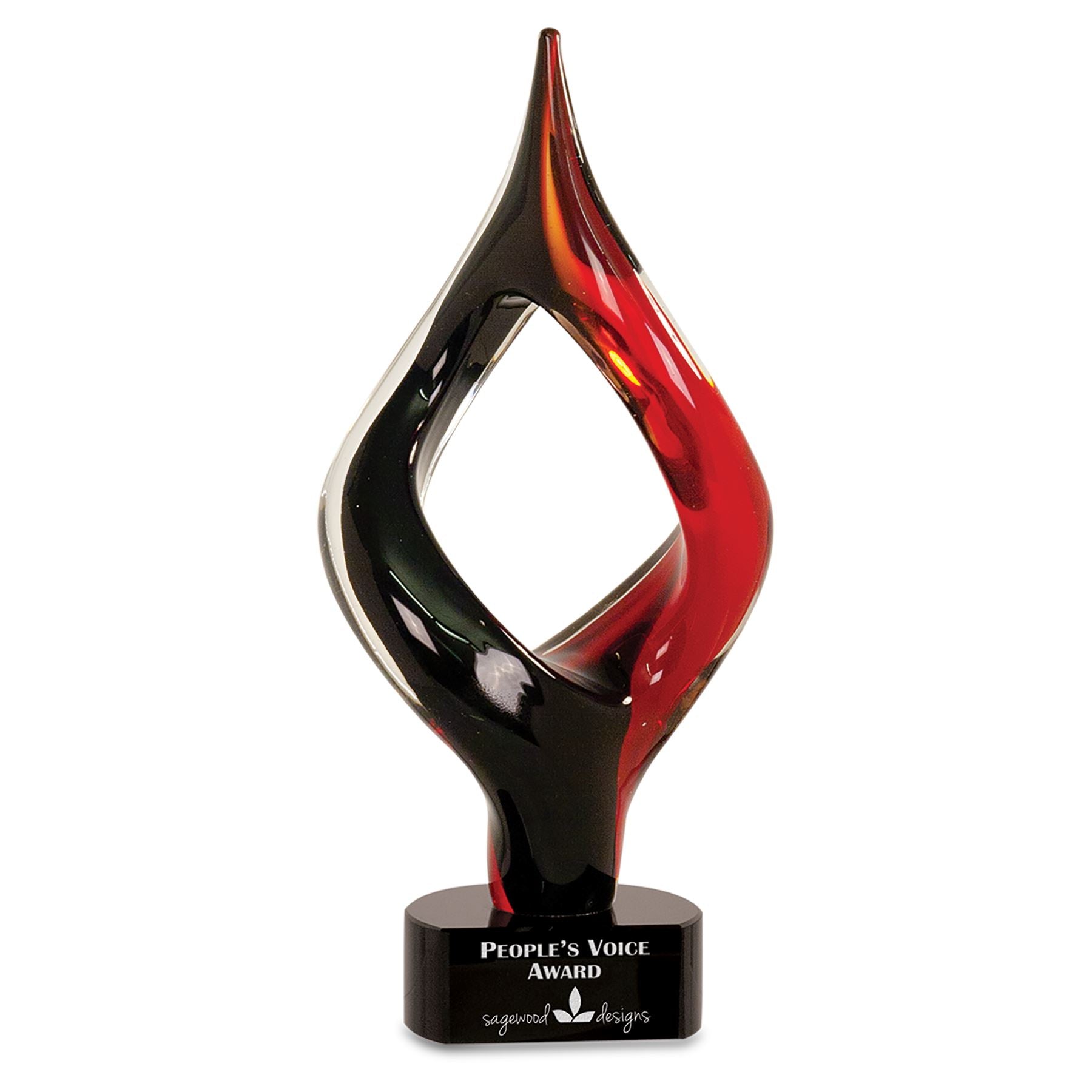 Red & Black Twist Art Glass, 13 1/4" Art Glass Award, Laser Engraved Art Glass Craftworks NW 
