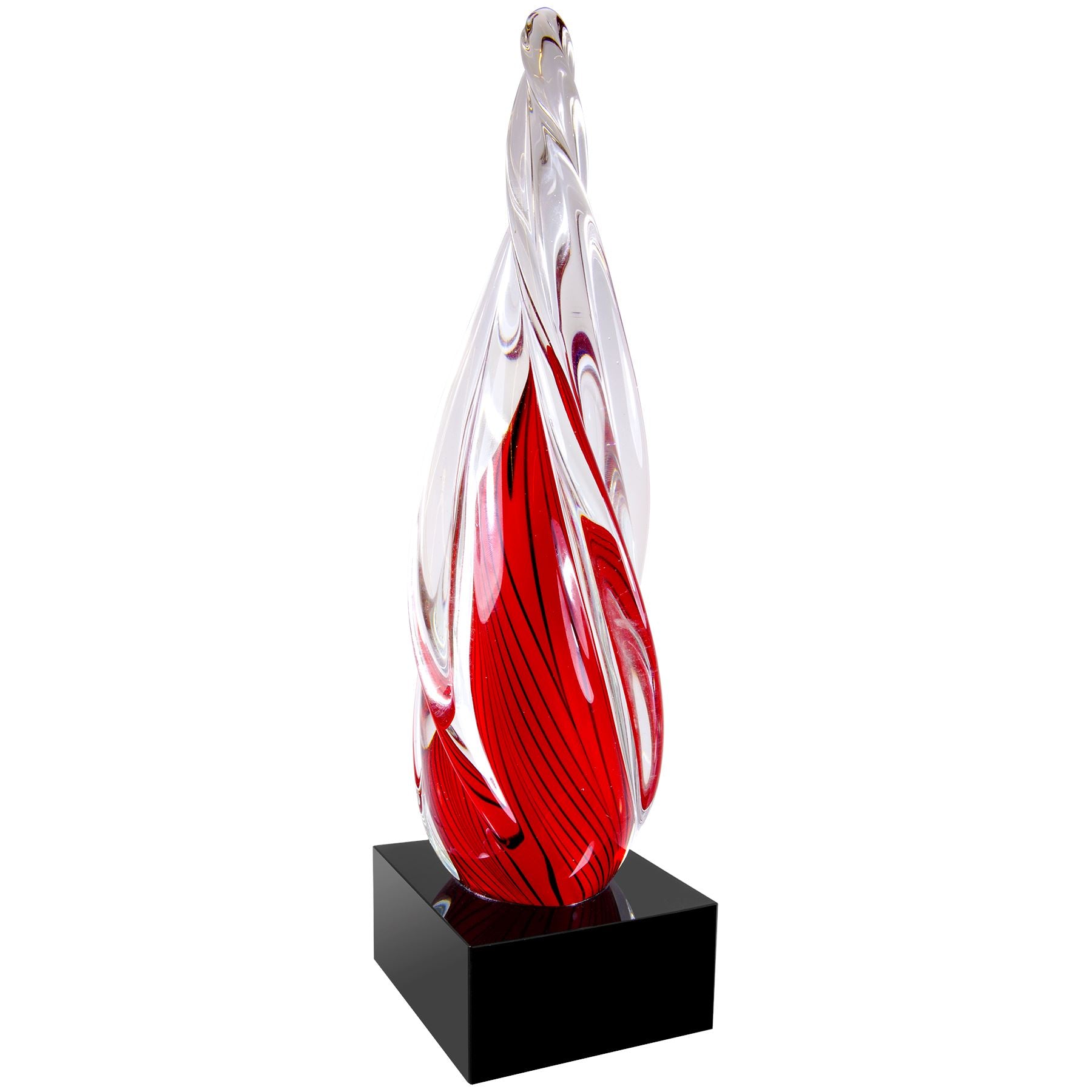 Red Twisted Spire w/Black Base, 12" Art Glass Award, Laser Engraved Art Glass Craftworks NW 