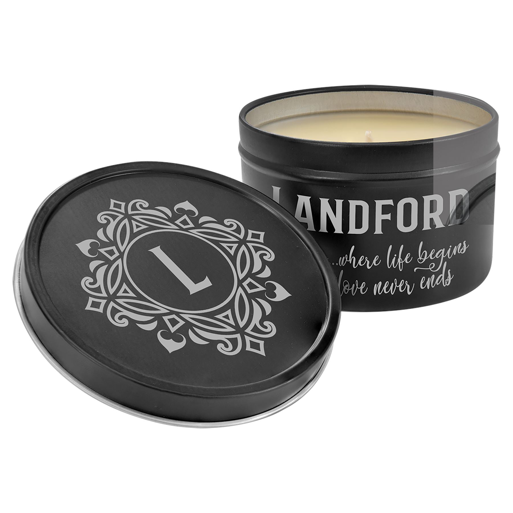 Scented Candle in a Black Metal Tin, 8oz, Laser Engraved Scented Candle Craftworks NW 