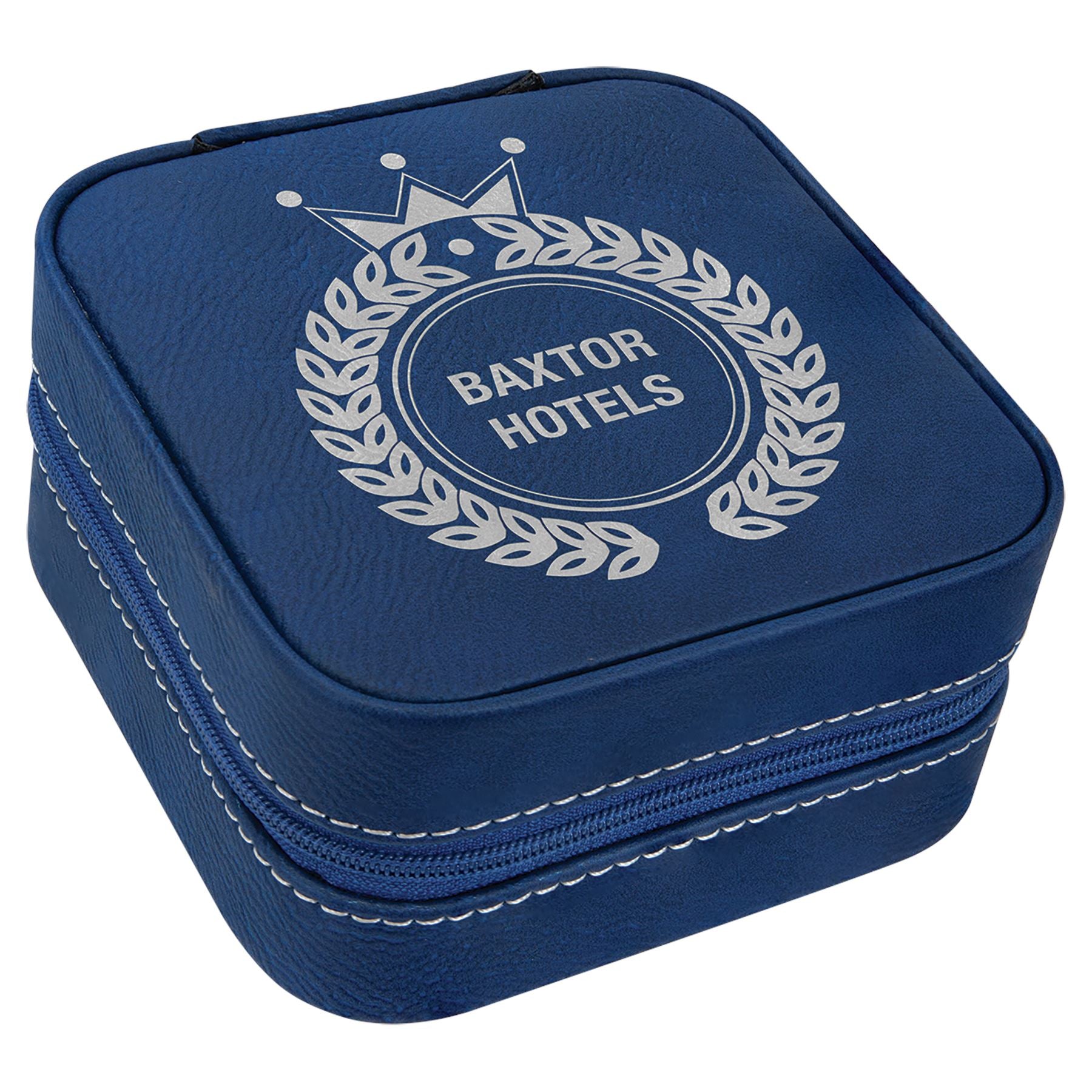 Travel Jewelry Box, Laserable Leatherette, Laser Engraved Jewelry Box Craftworks NW Blue/Silver 