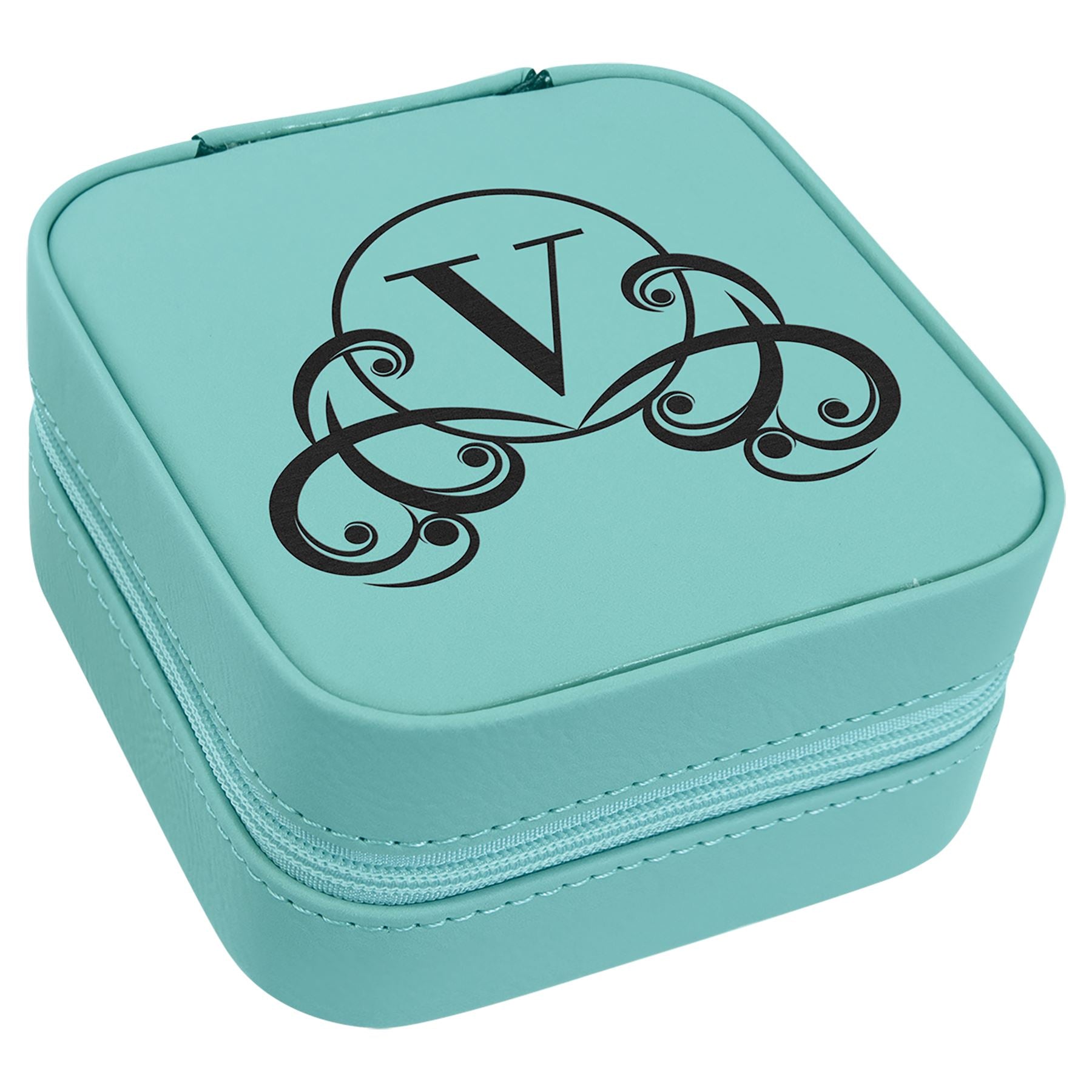 Travel Jewelry Box, Laserable Leatherette, Laser Engraved Jewelry Box Craftworks NW Teal/Black 