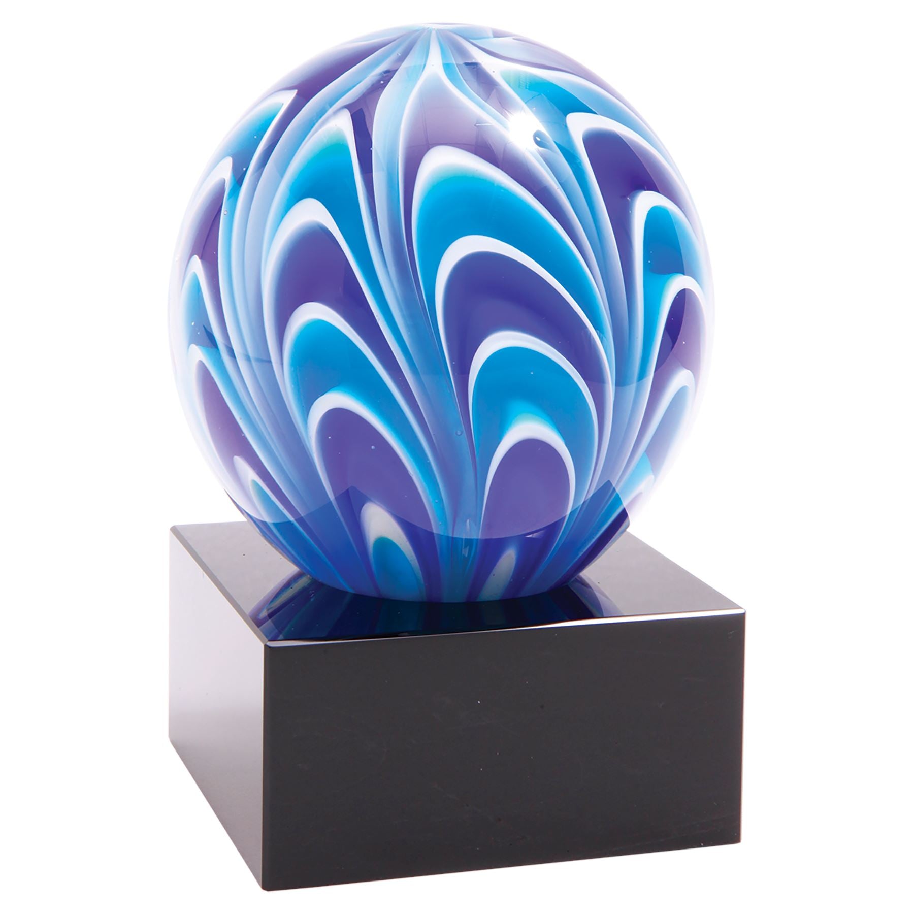 Two-Tone Blue & White Sphere, 5" Art Glass Award, Laser Engraved Art Glass Craftworks NW 
