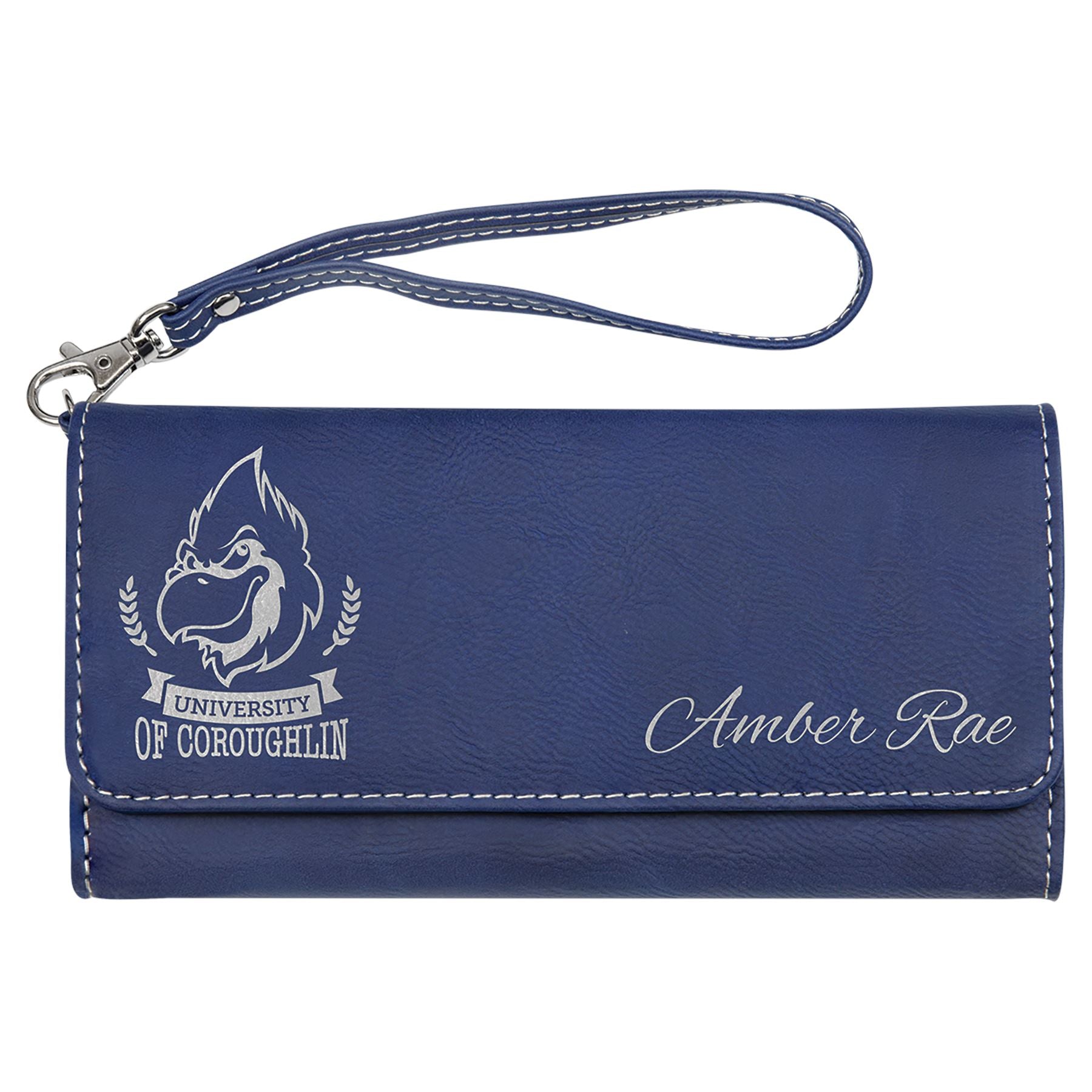 Wallet w/Strap, Laserable Leatherette, Laser Engraved Wallets Craftworks NW Blue/Silver Front Only Small