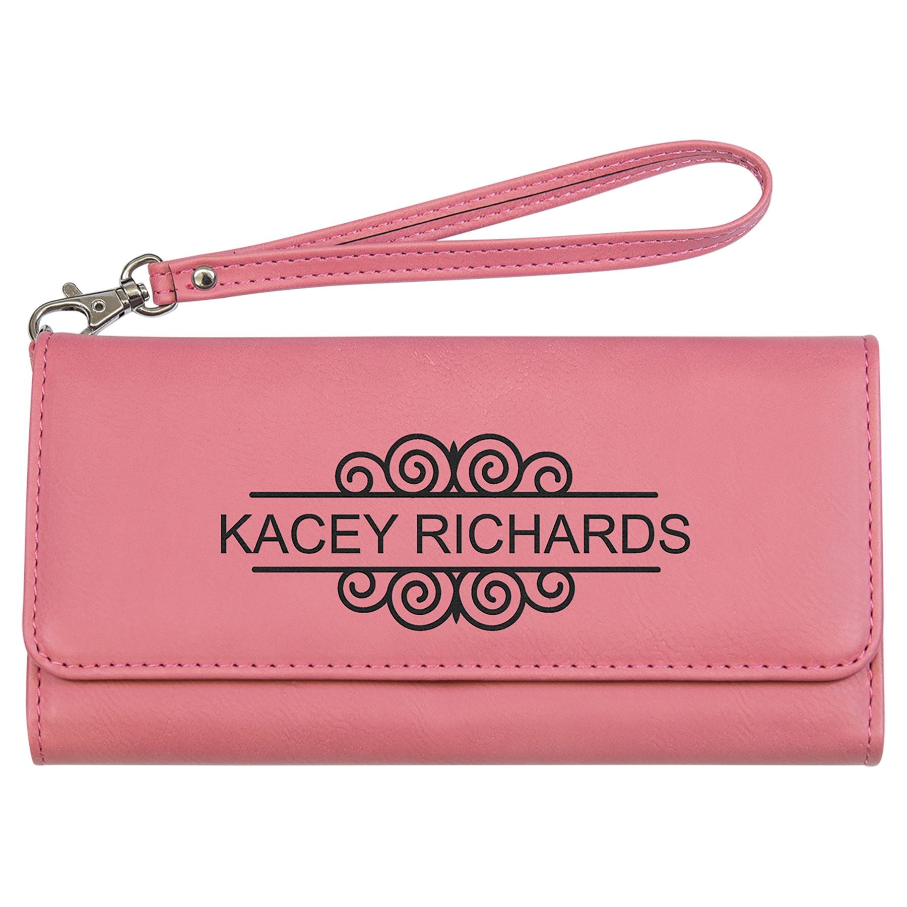 Wallet w/Strap, Laserable Leatherette, Laser Engraved Wallets Craftworks NW Pink/Black Front Only Small
