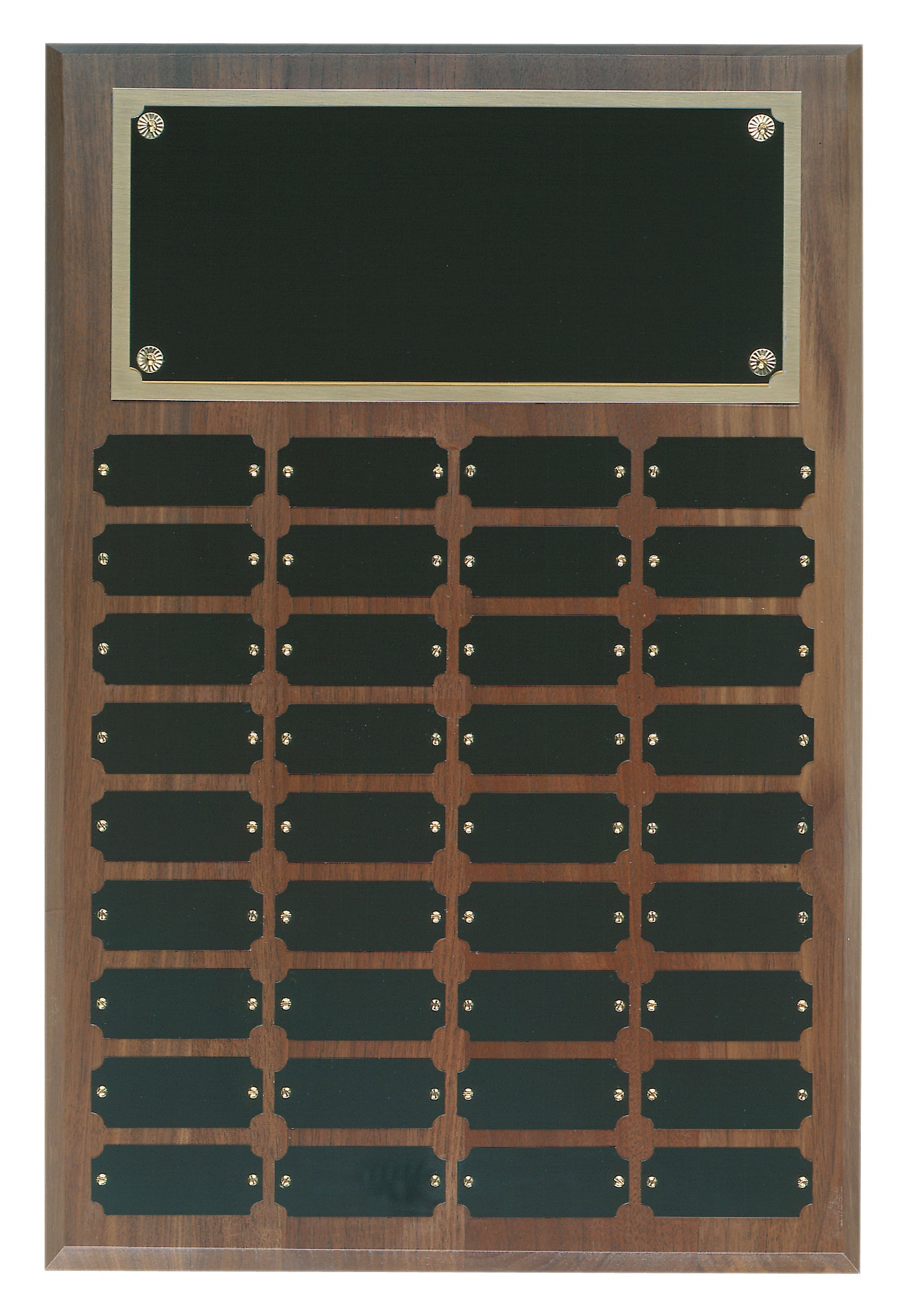 Walnut Completed Perpetual Plaque, 36 Plate, Laser Engraved Perpetual Plaque Craftworks NW 