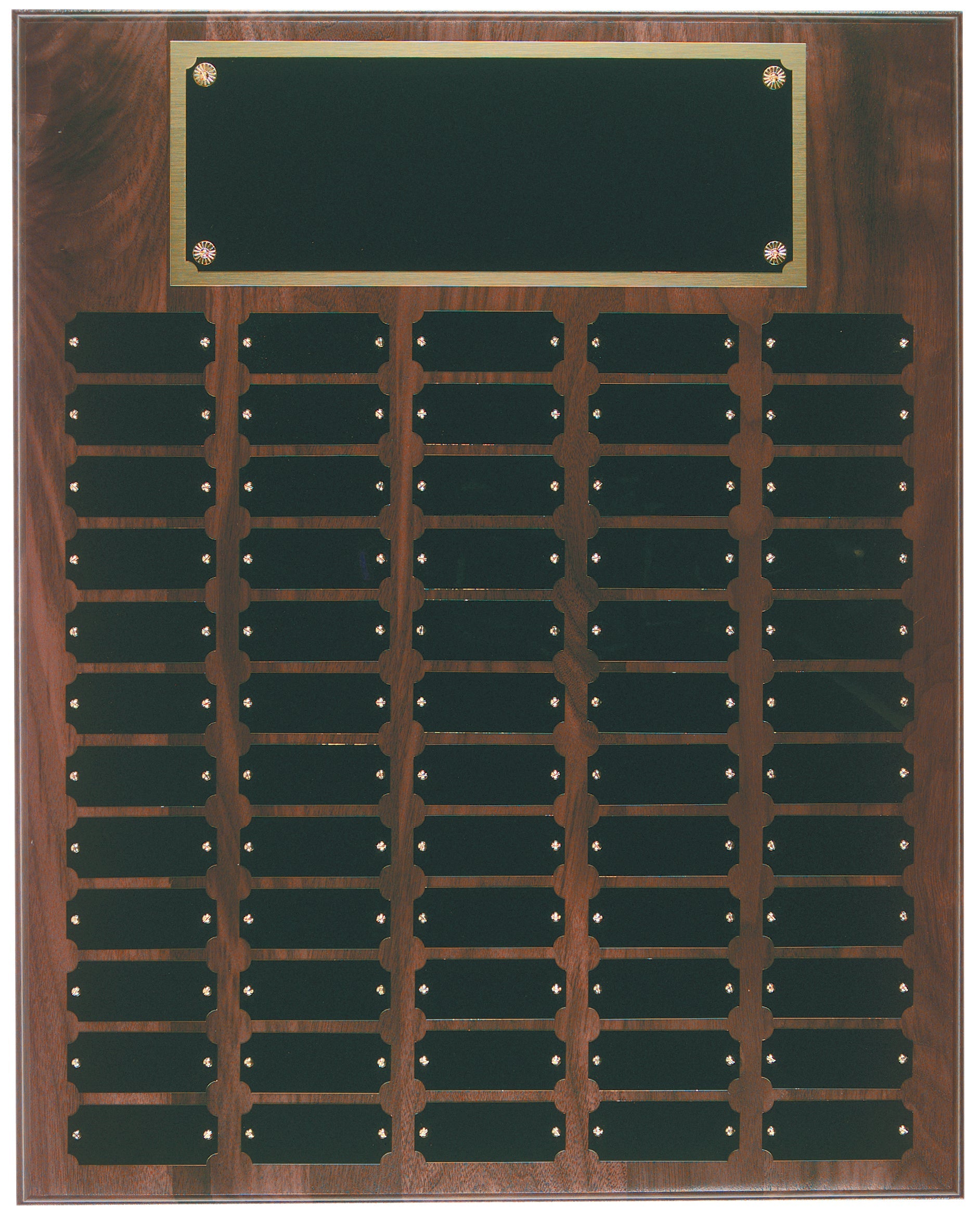 Walnut Completed Perpetual Plaque, 60 Plate, Laser Engraved Perpetual Plaque Craftworks NW 