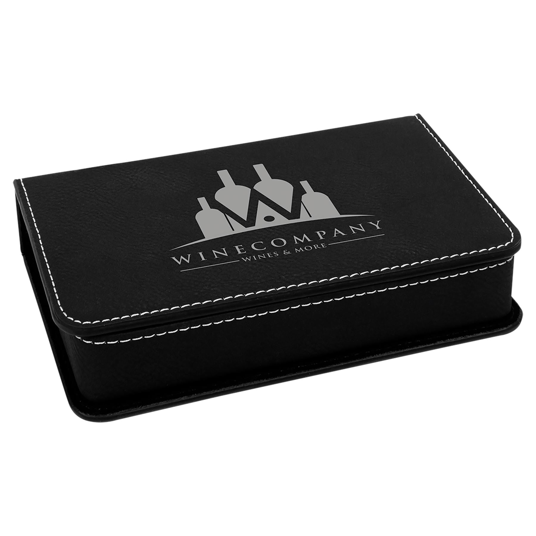 Wine Tool Set 2 Piece, Laserable Leatherette, Laser Engraved Wine Box Craftworks NW Black/Silver 